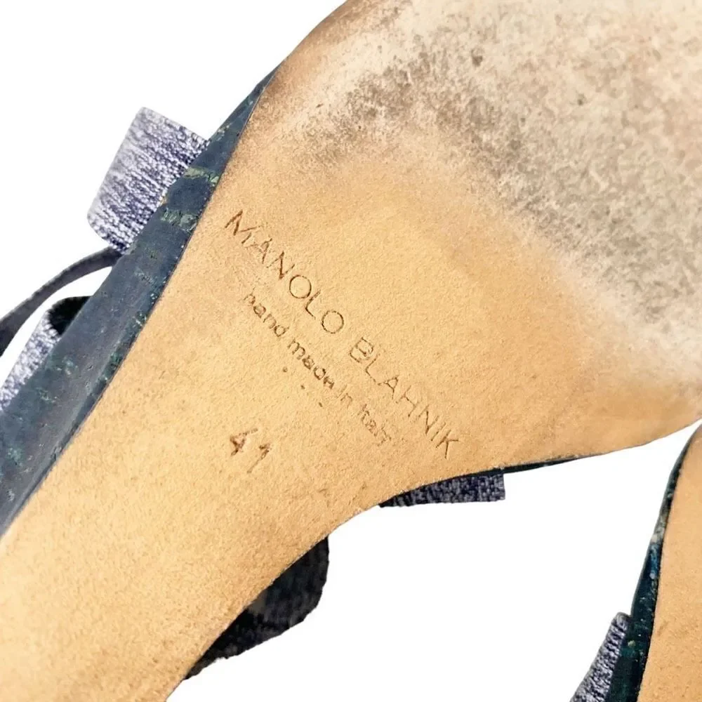 Manolo Blahnik Glassa Crisscross Wedge Sandal, Blue Denim Women’s Sz 41 -US 10.5